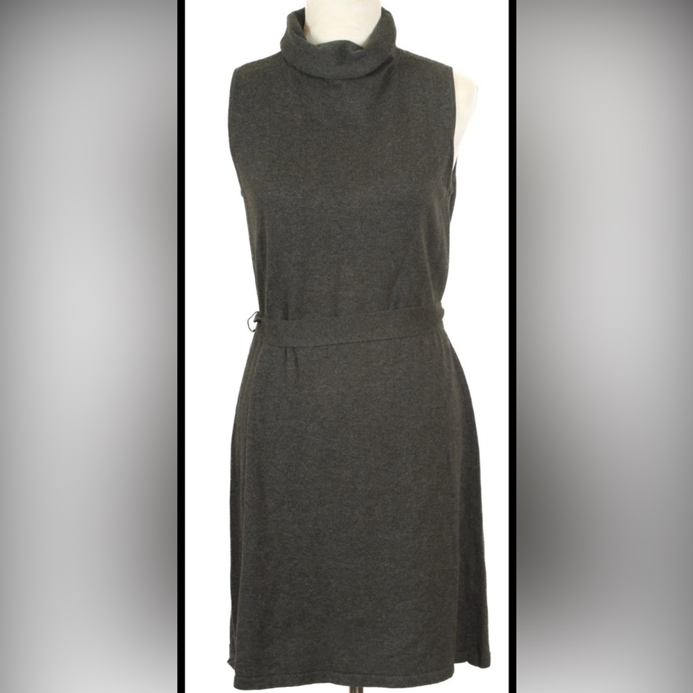Ann Taylor Dress Women’s Medium Gray A Line Sleeveless Turtleneck Belted Cotton￼